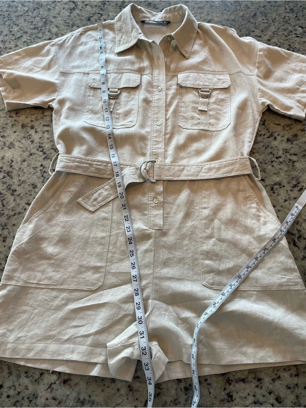 Zara linen blend Beige Utility Belted Romper S